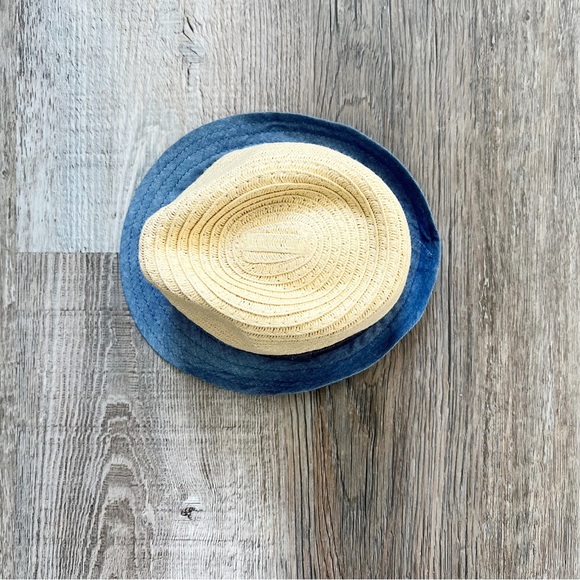 Boys Tan and Blue Straw Fedora - Picture 2 of 3